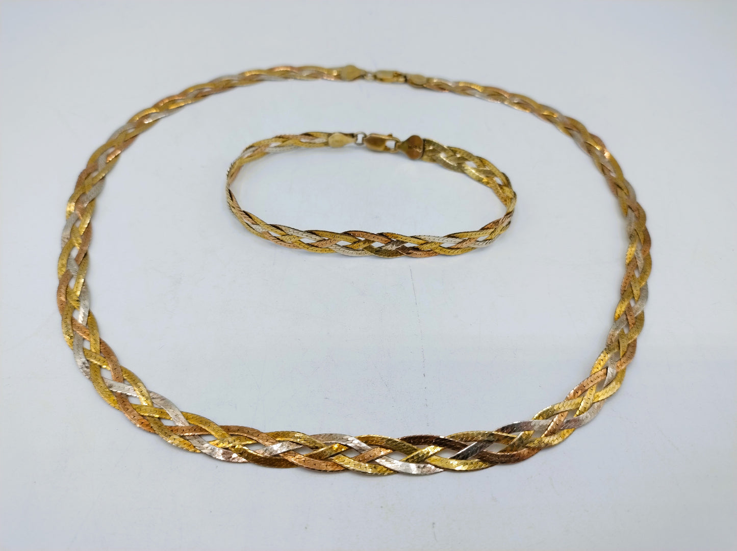 Tri-colour silver chain + bracelet, 925.