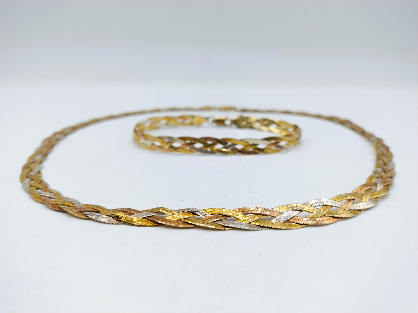 Tri-colour silver chain + bracelet, 925.