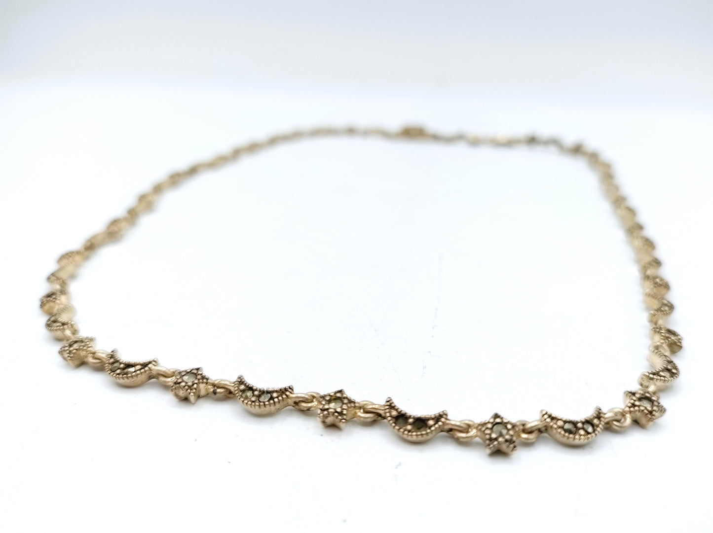 Silver link chain set with marcasites, 925