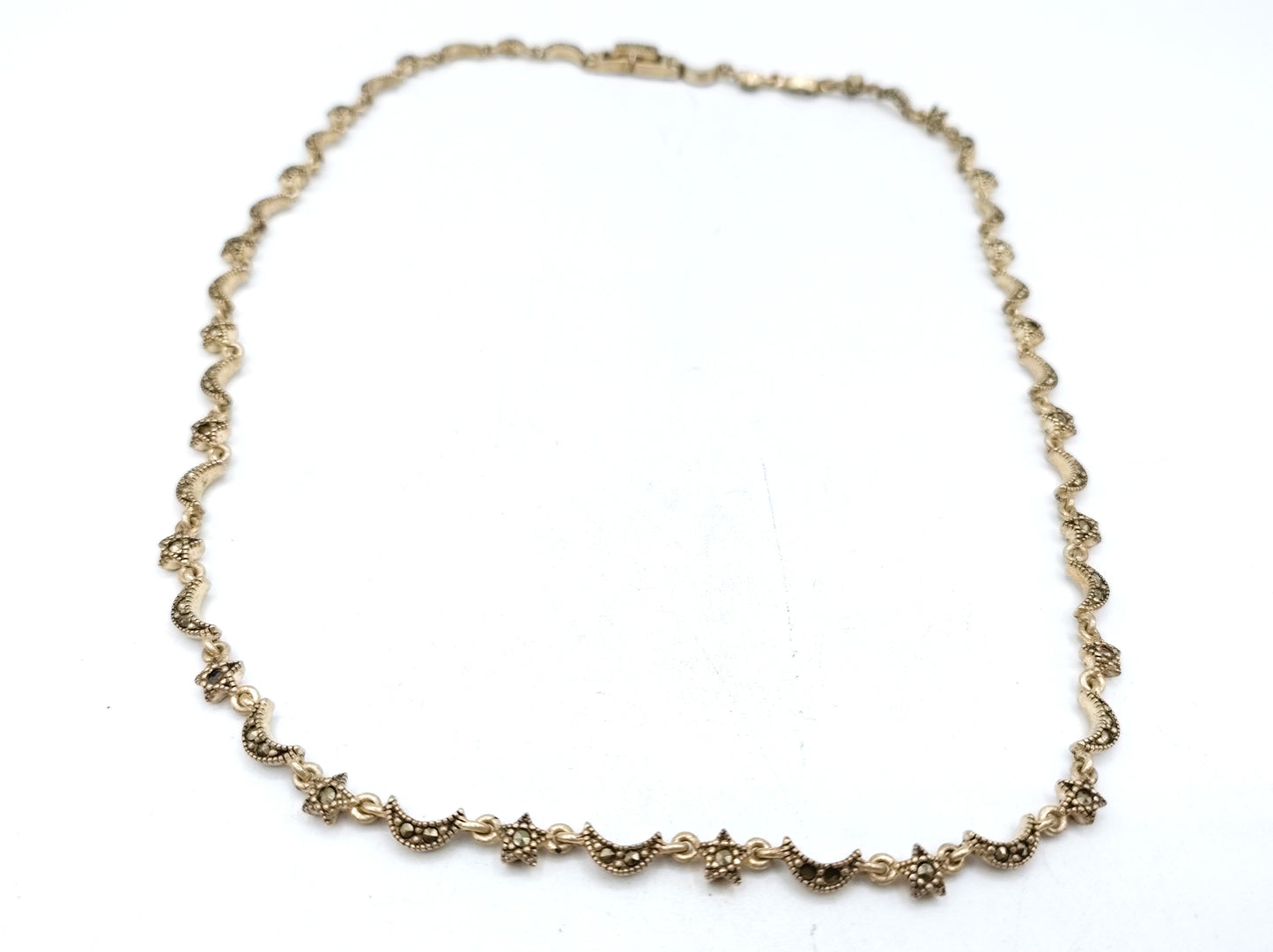 Silver link chain set with marcasites, 925