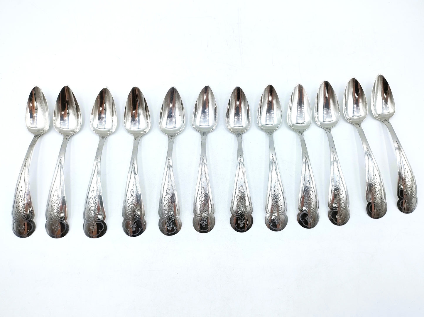Zilveren theelepels, 12-delig, P. van Geelen, Schoonhoven, 19e eeuws