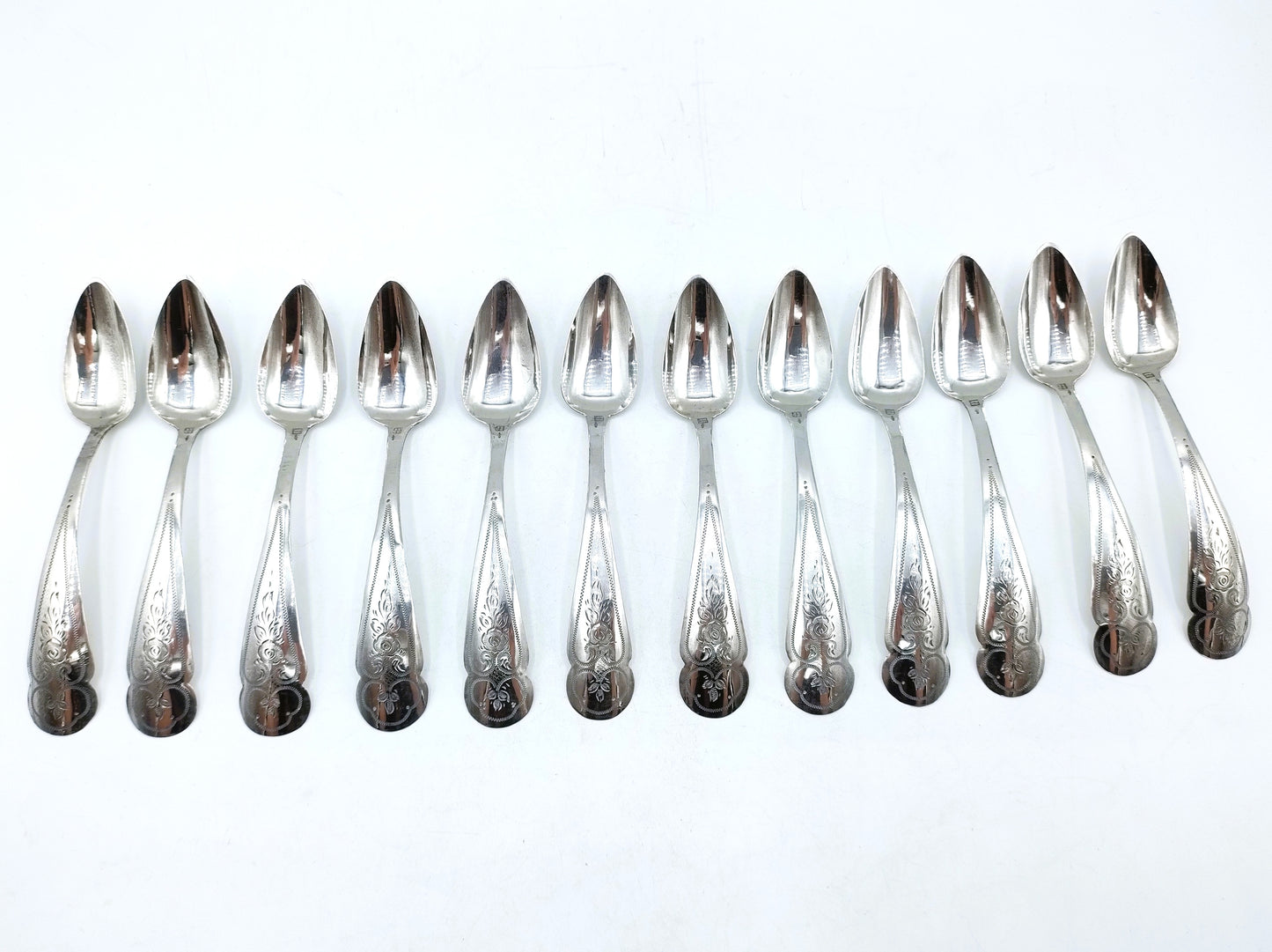 Zilveren theelepels, 12-delig, P. van Geelen, Schoonhoven, 19e eeuws