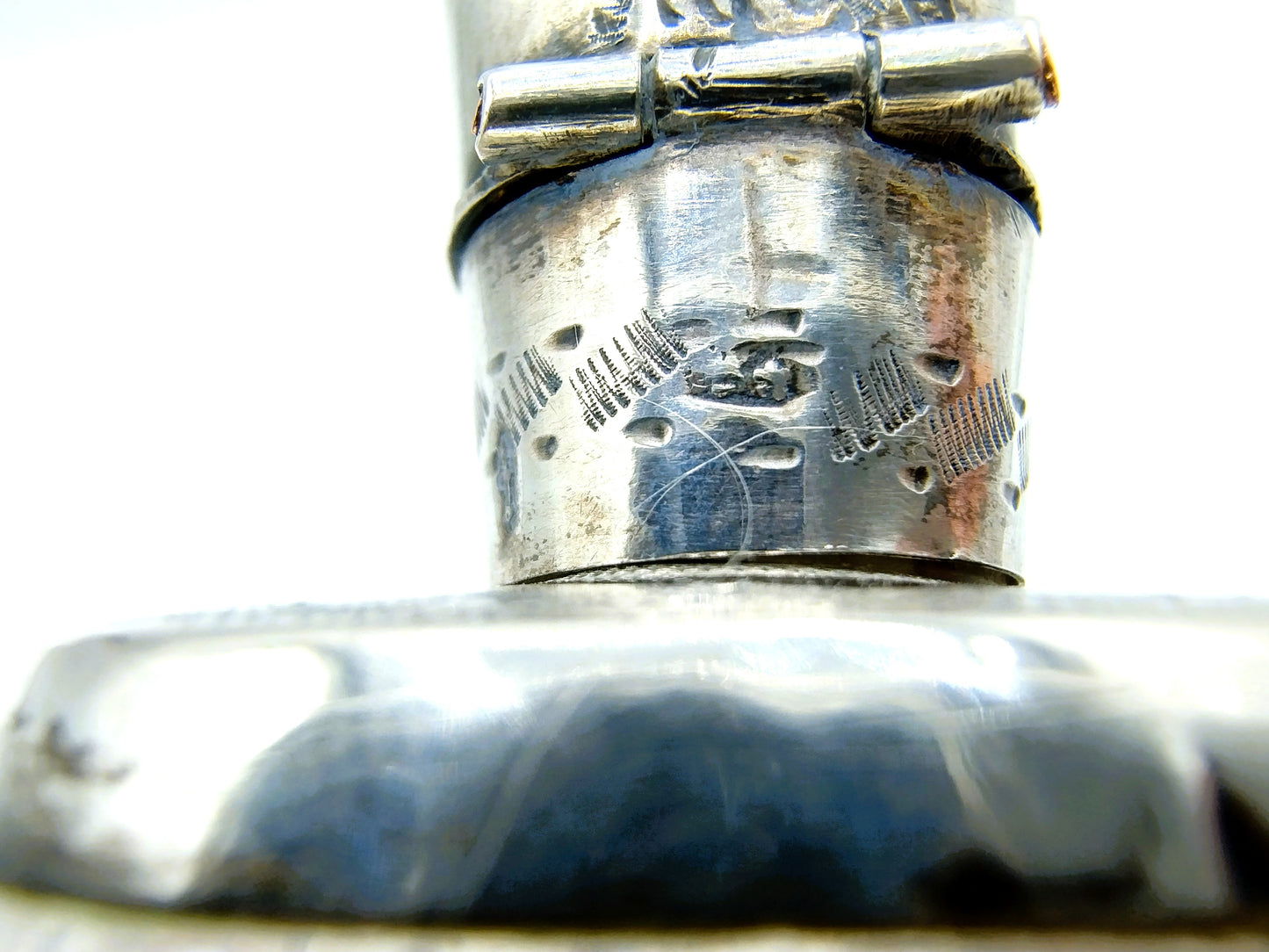 Crystal perfume bottle with silver cap. 19th century.