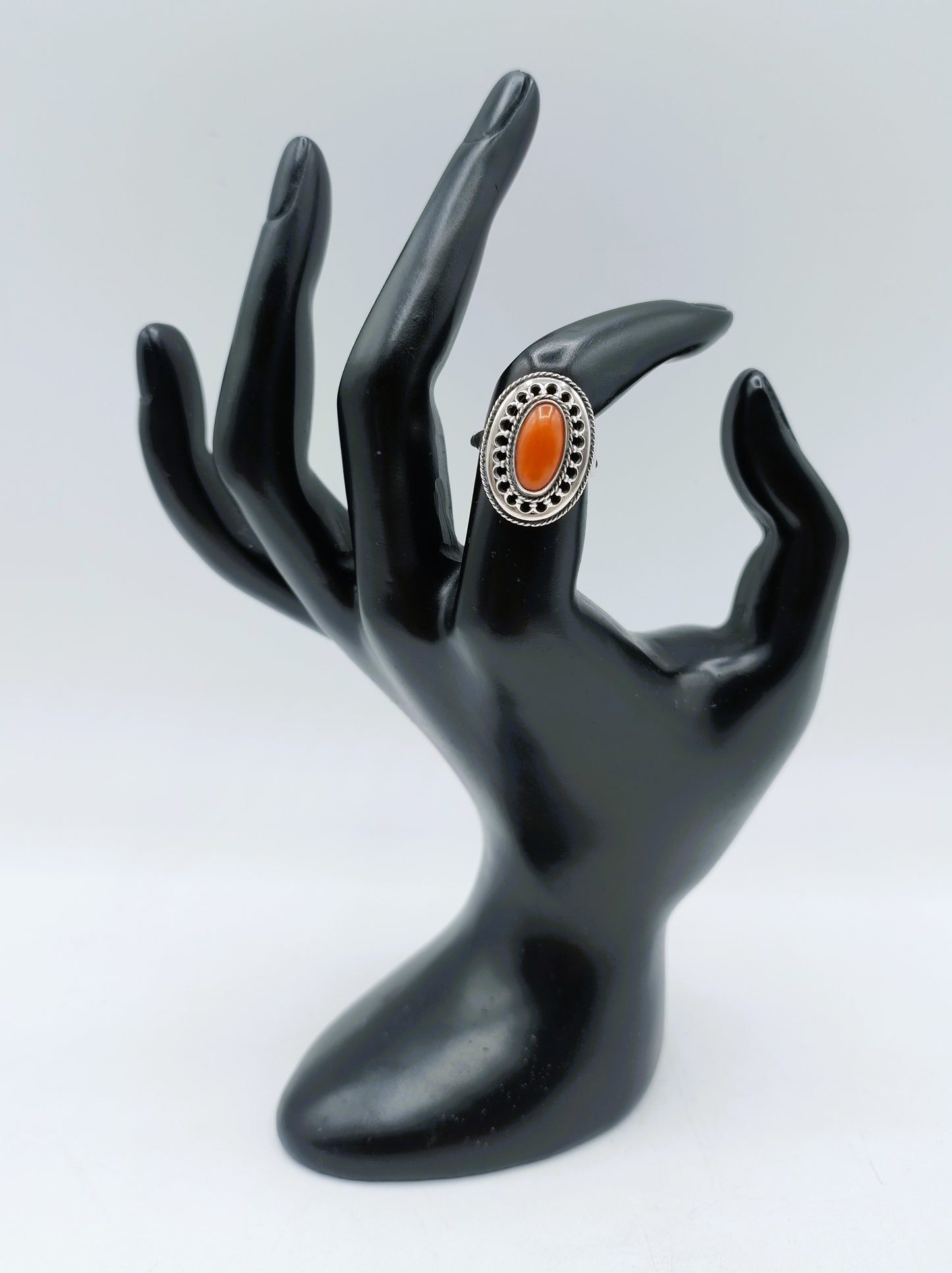 Silver ring with blood coral, Amsterdam, 835, 17 mm