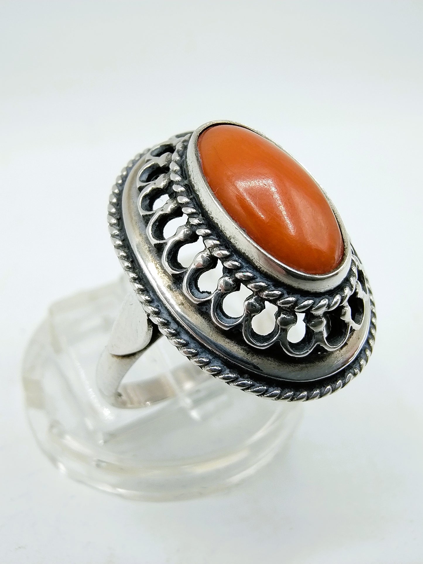 Silver ring with blood coral, Amsterdam, 835, 17 mm