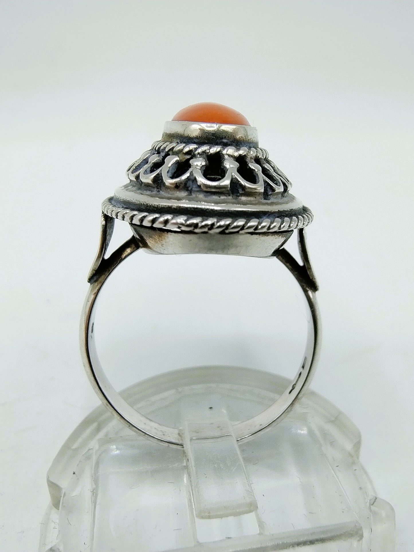 Silver ring with blood coral, Amsterdam, 835, 17 mm