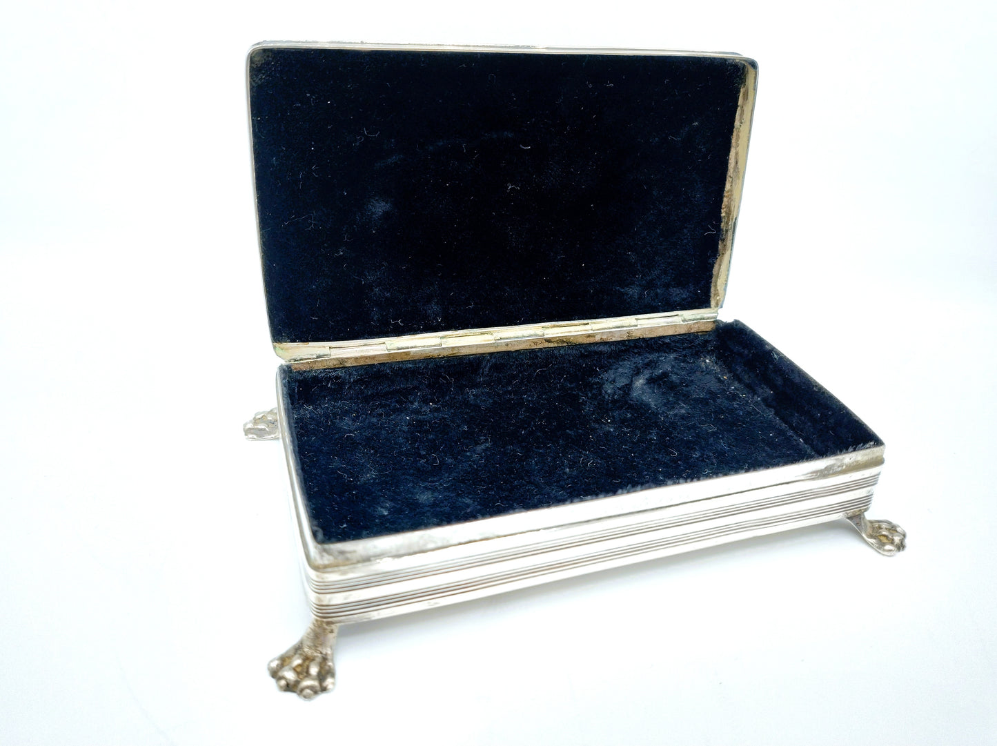 Silver jewelry box made from a tobacco box, 1839