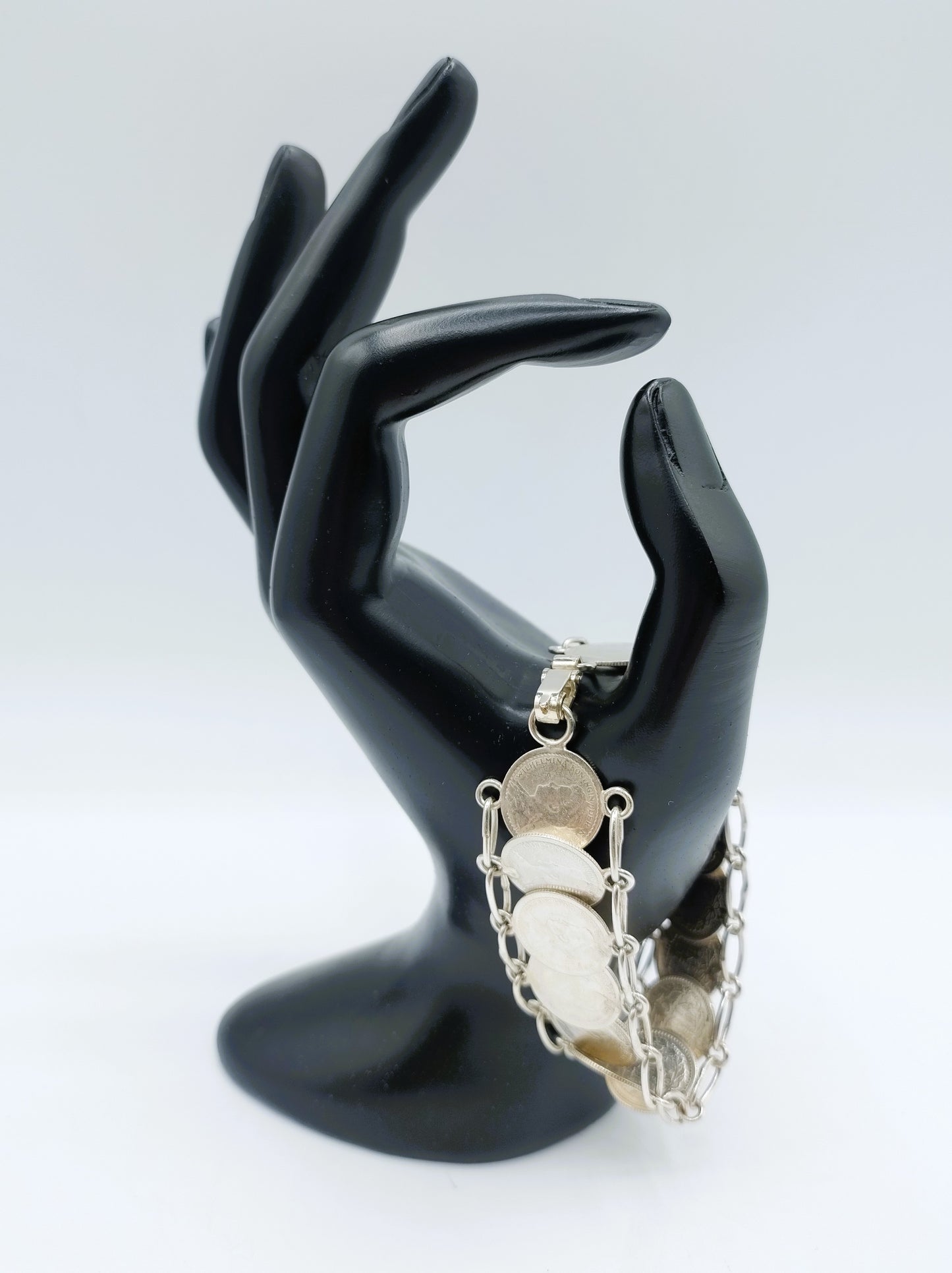 Zilveren dubbeltjes armband, Wilhelmina, 18 cm.