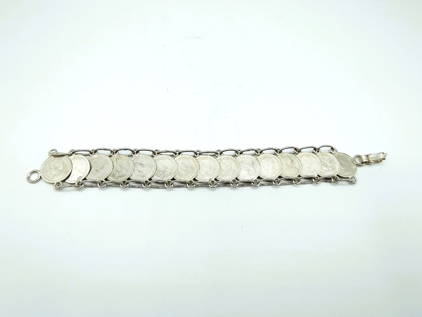 Zilveren dubbeltjes armband, Wilhelmina, 18 cm.