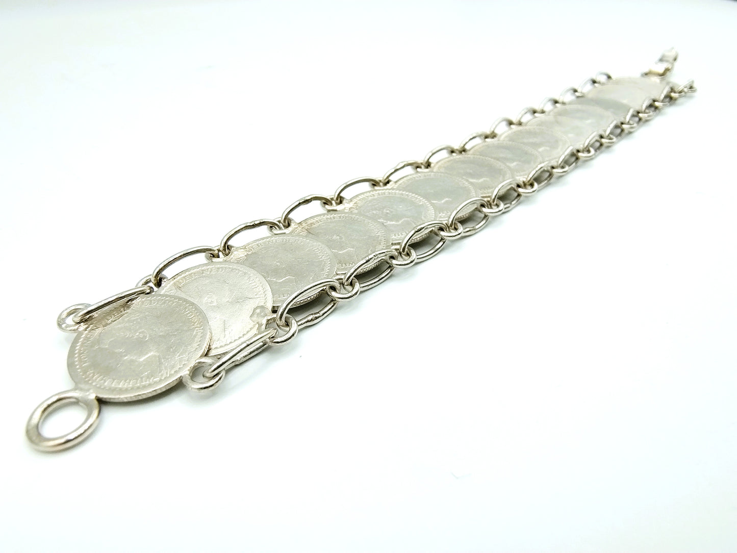Zilveren dubbeltjes armband, Wilhelmina, 18 cm.