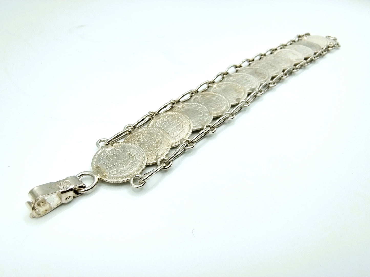 Zilveren dubbeltjes armband, Wilhelmina, 18 cm.