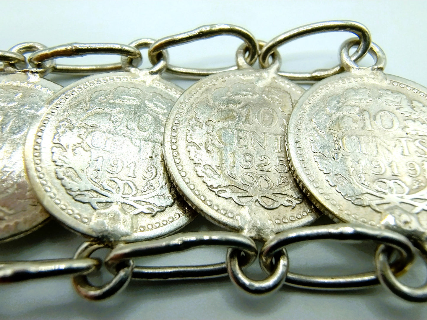 Zilveren dubbeltjes armband, Wilhelmina, 18 cm.