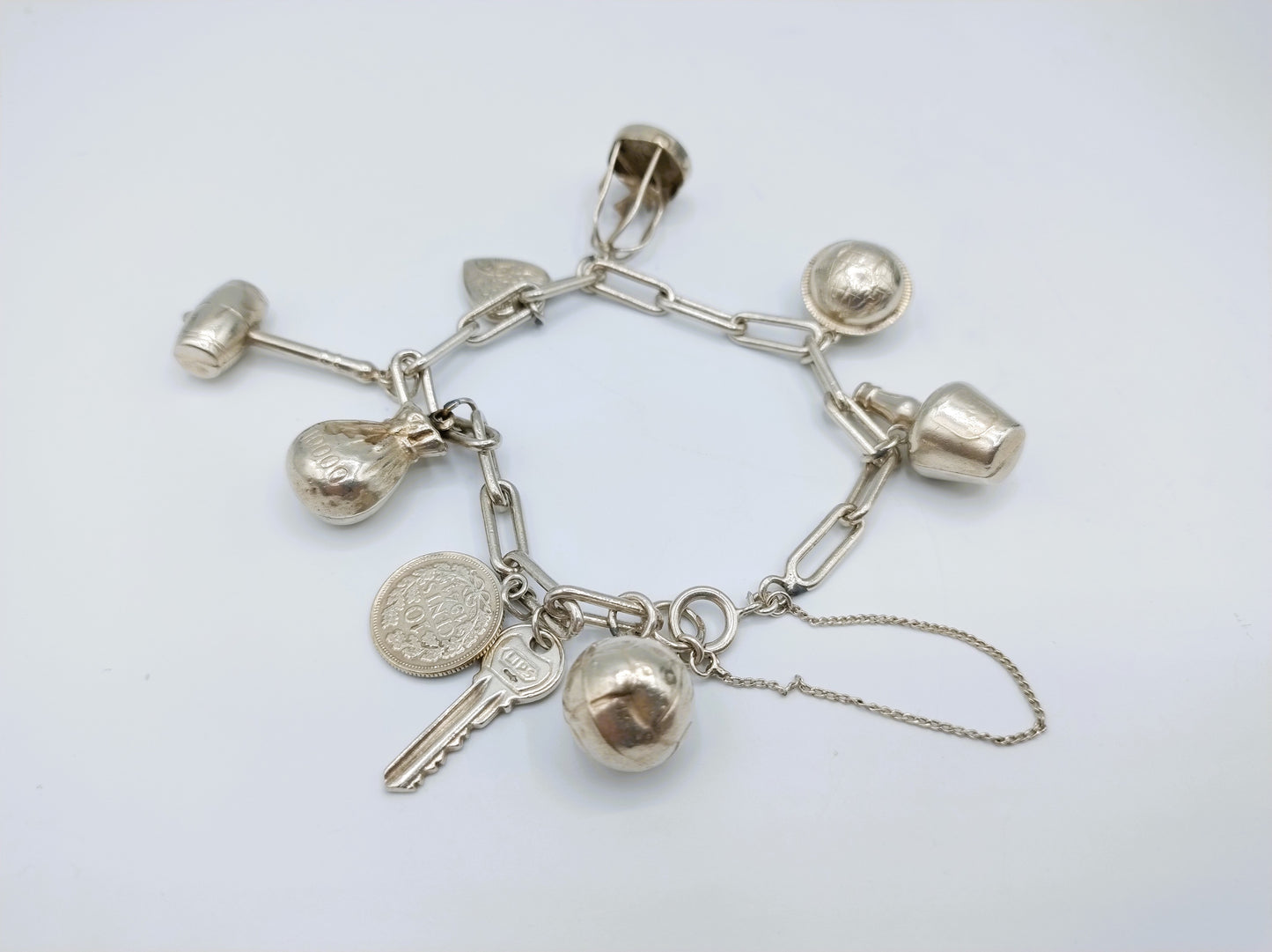 Zilveren bedelarmband met 9 bedels, 19,5 cm, 835