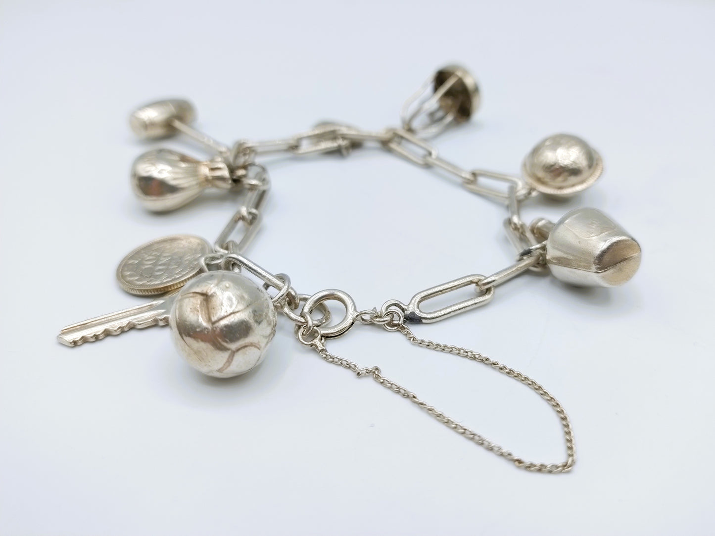 Zilveren bedelarmband met 9 bedels, 19,5 cm, 835
