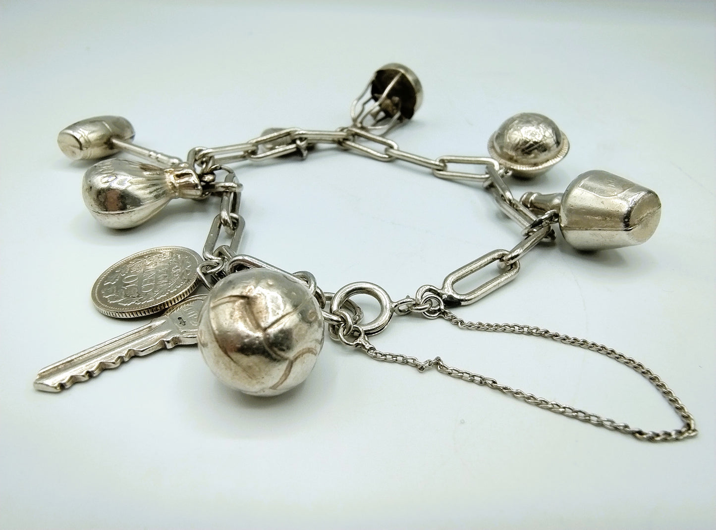 Zilveren bedelarmband met 9 bedels, 19,5 cm, 835