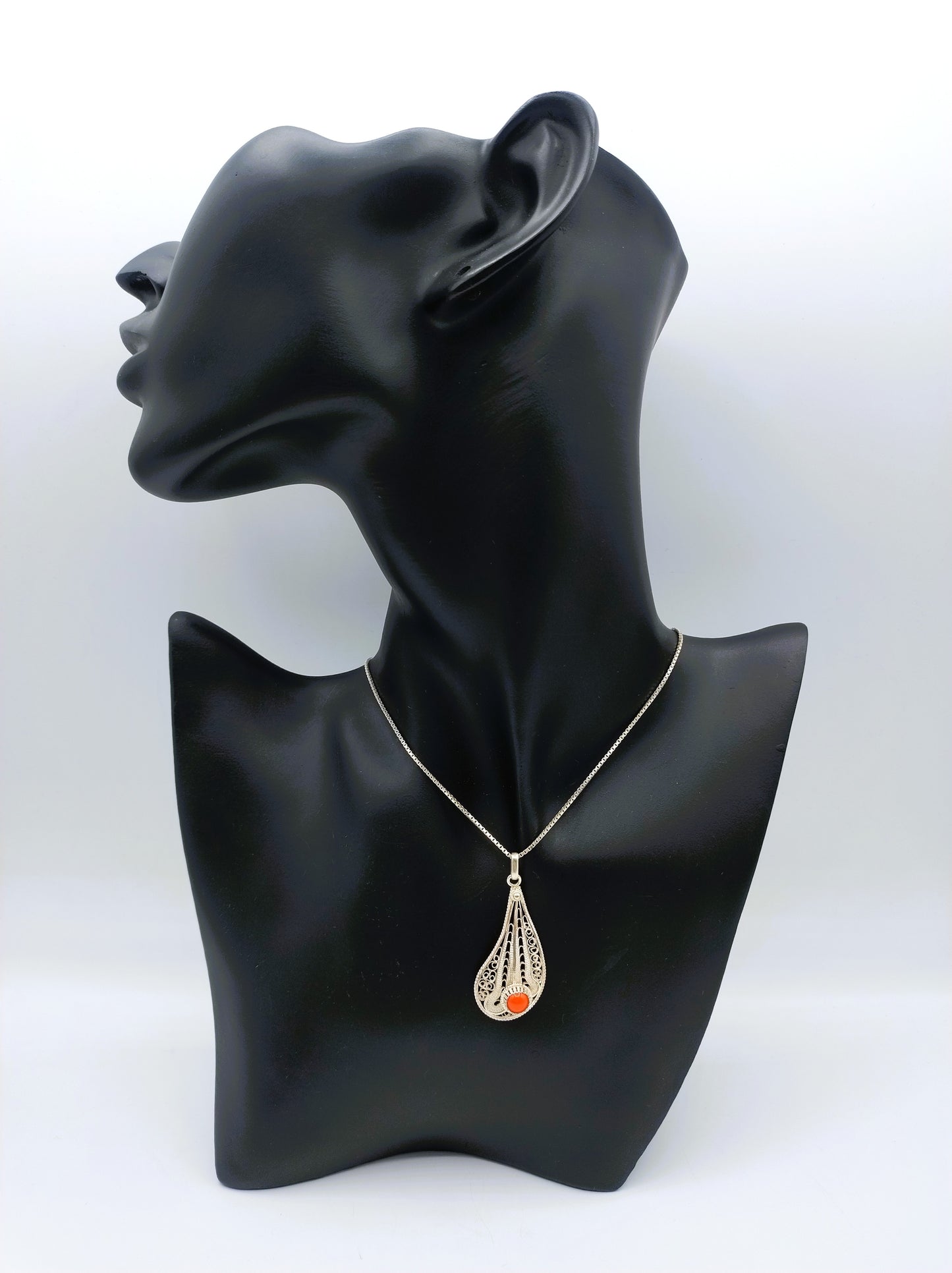 Silver necklace with filigree silver pendant, 60 cm
