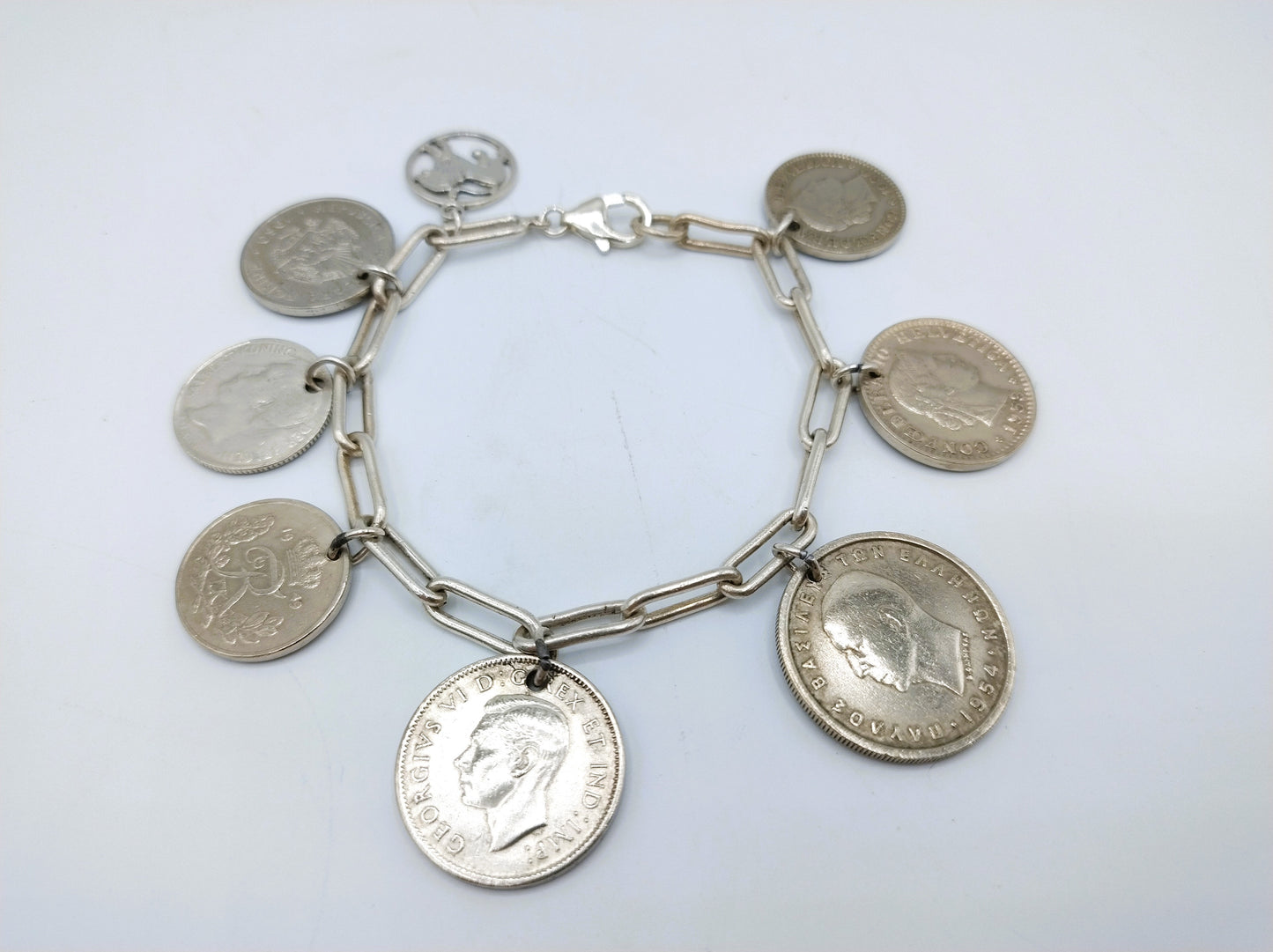 Zilveren bedelarmband met 8 munten, 18,5 cm, 925