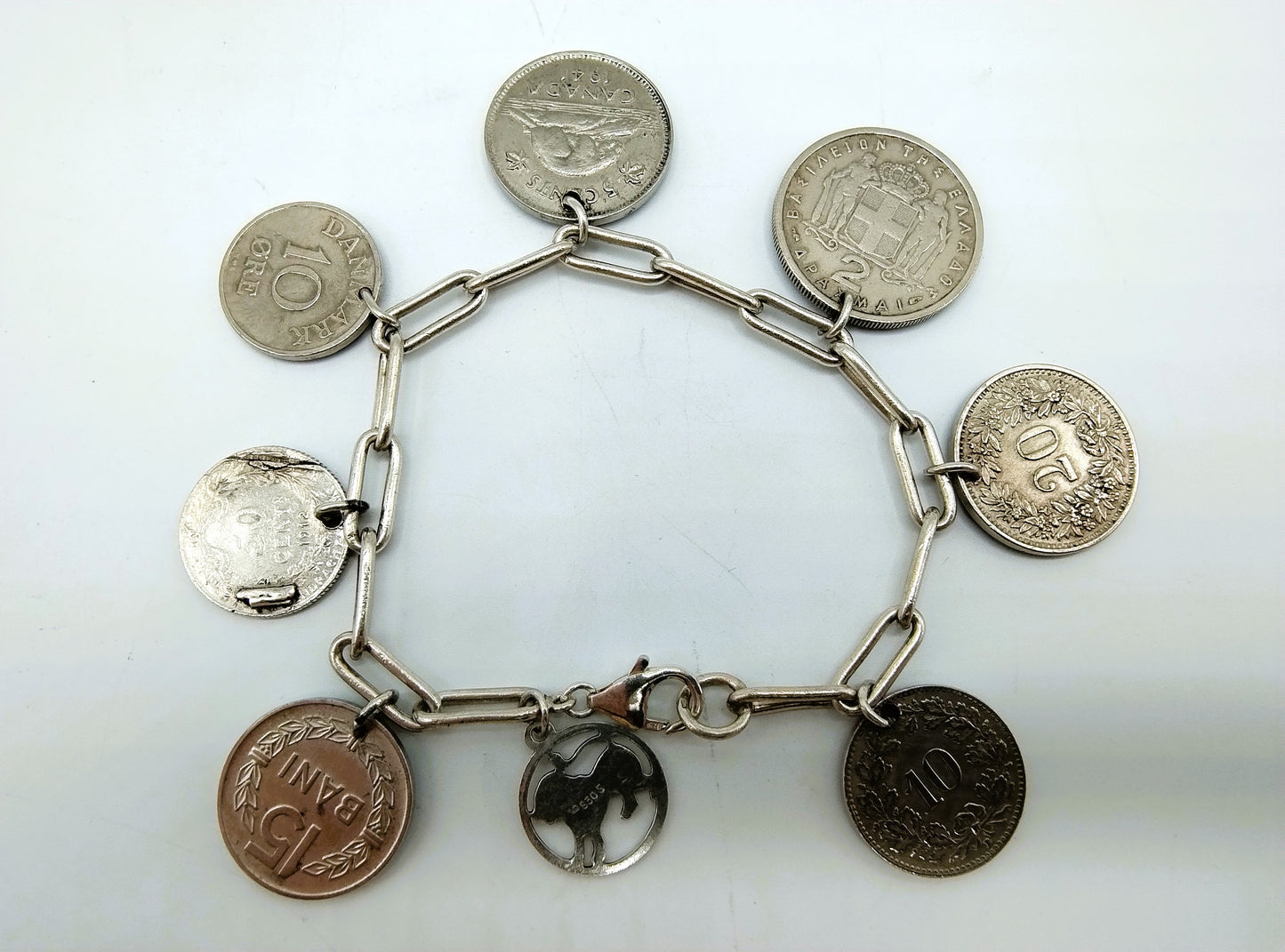 Zilveren bedelarmband met 8 munten, 18,5 cm, 925
