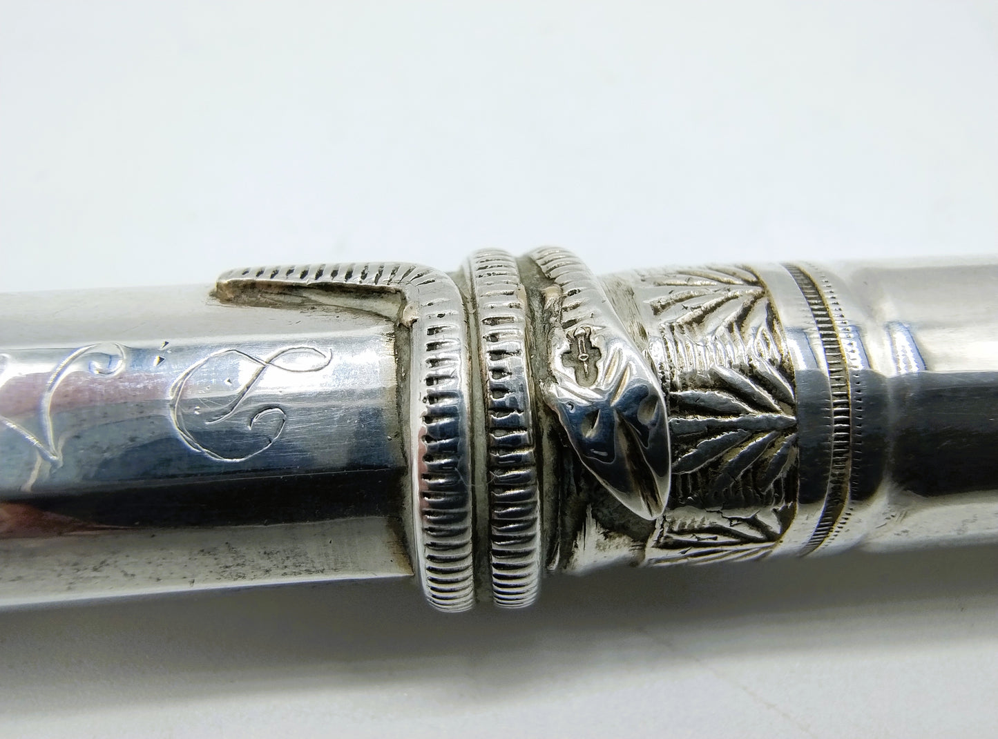 Silver needle case with snake closure, 19th century