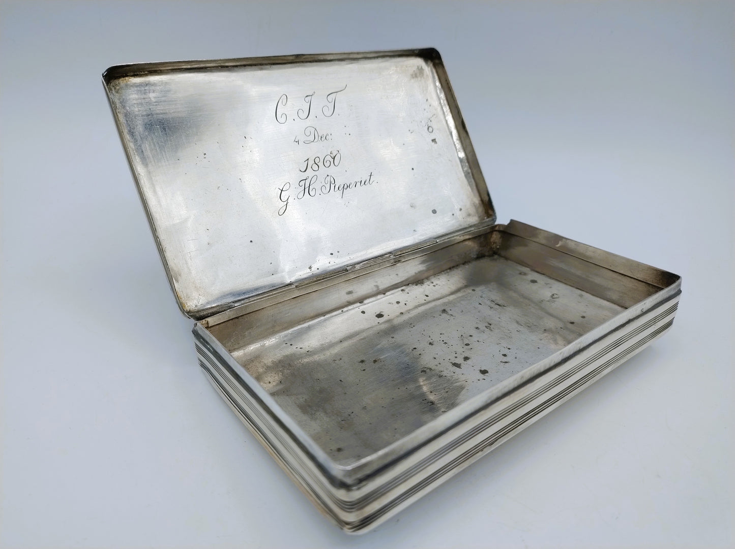 Silberne Tabakdose, C. van Dam Kooyman, Schoonhoven, 1857