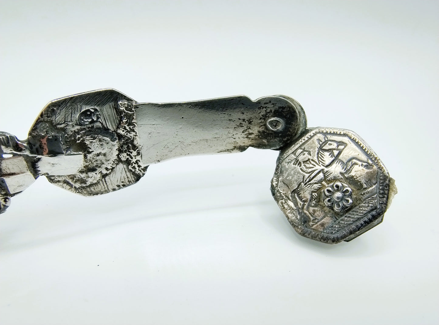 Silver handle with Bible locks and rider buttons. J. Andringa, Leeuwarden, 18th century