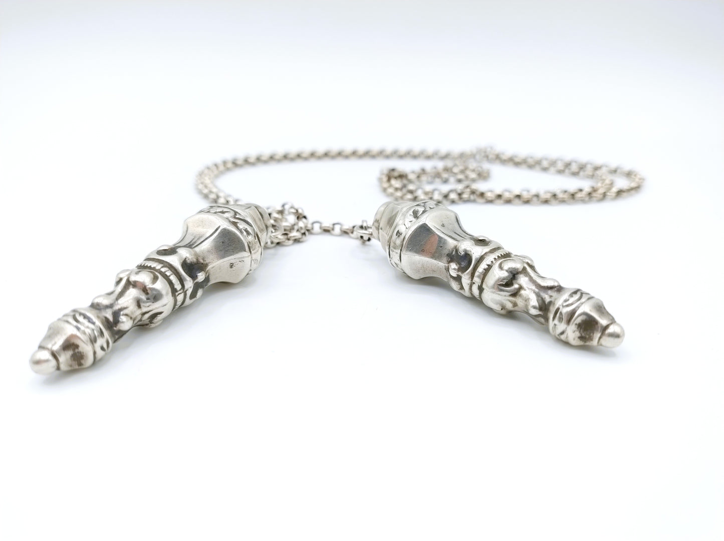 Silver jasseron chain with knitting needle caps, H. Looren - de Jong / Schoonhoven, 20th century