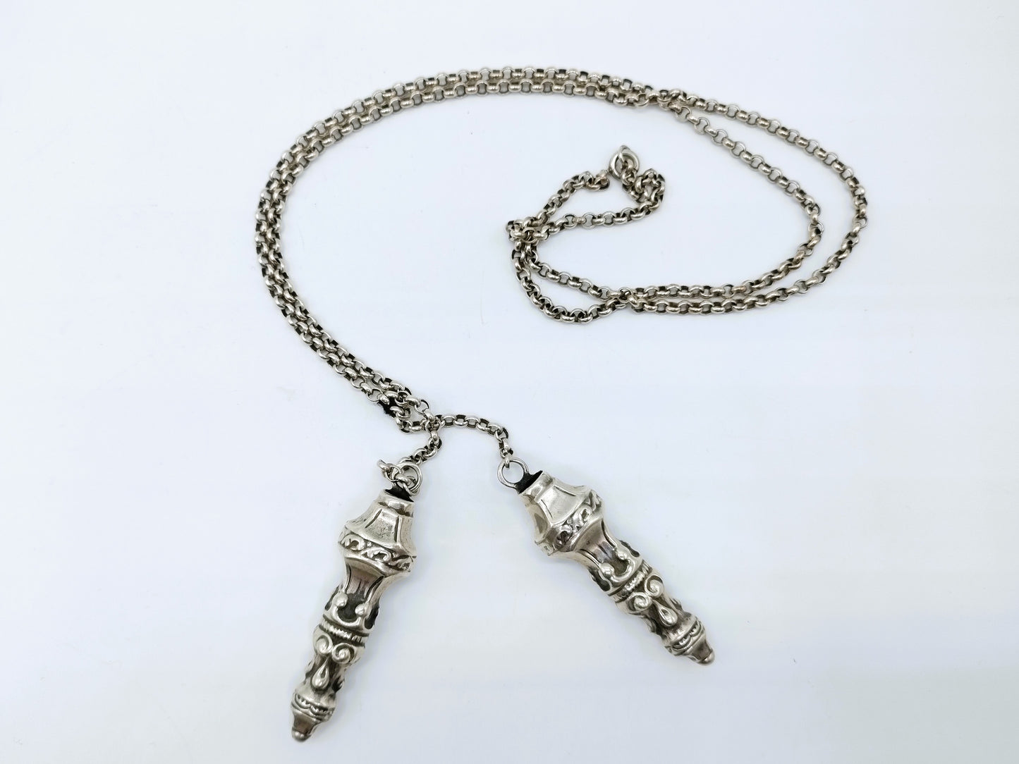 Silver jasseron chain with knitting needle caps, H. Looren - de Jong / Schoonhoven, 20th century