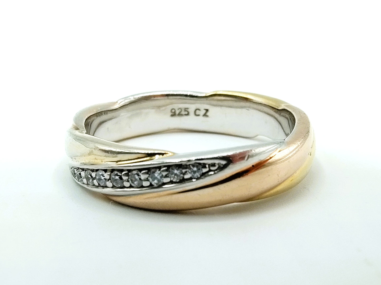 Dreifarbiger Silberring mit Zirkonias, 17 mm