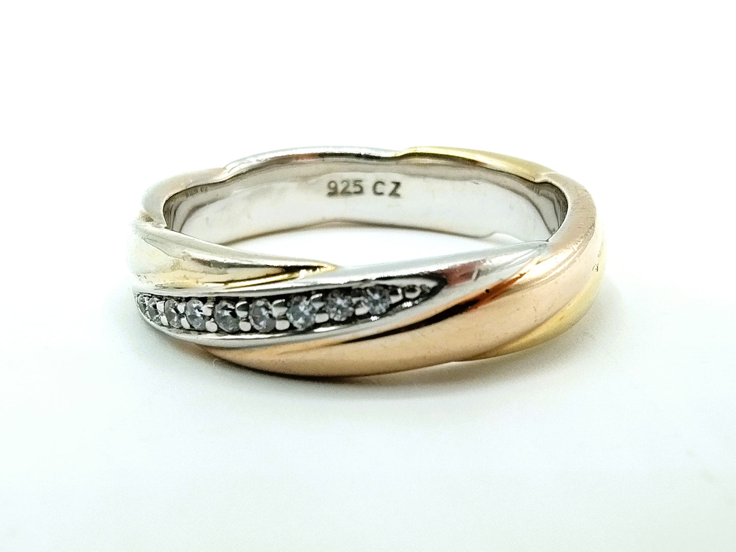 Dreifarbiger Silberring mit Zirkonias, 17 mm