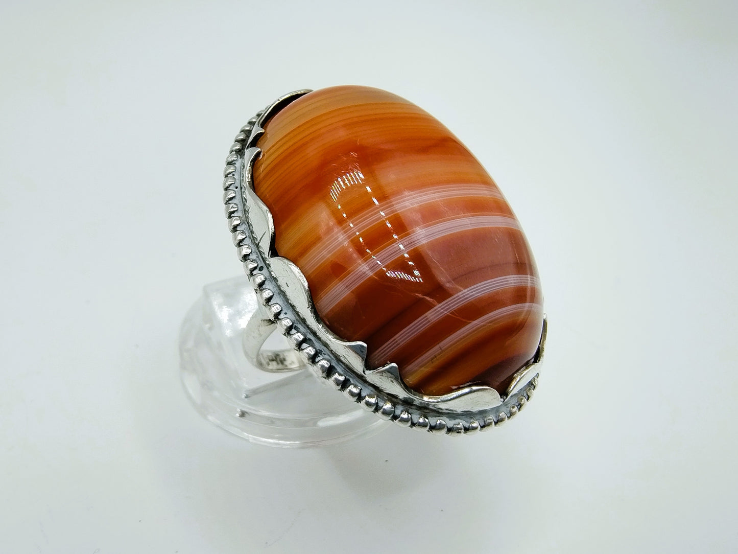 Zilveren ring met agaat, 835, 17,5 mm