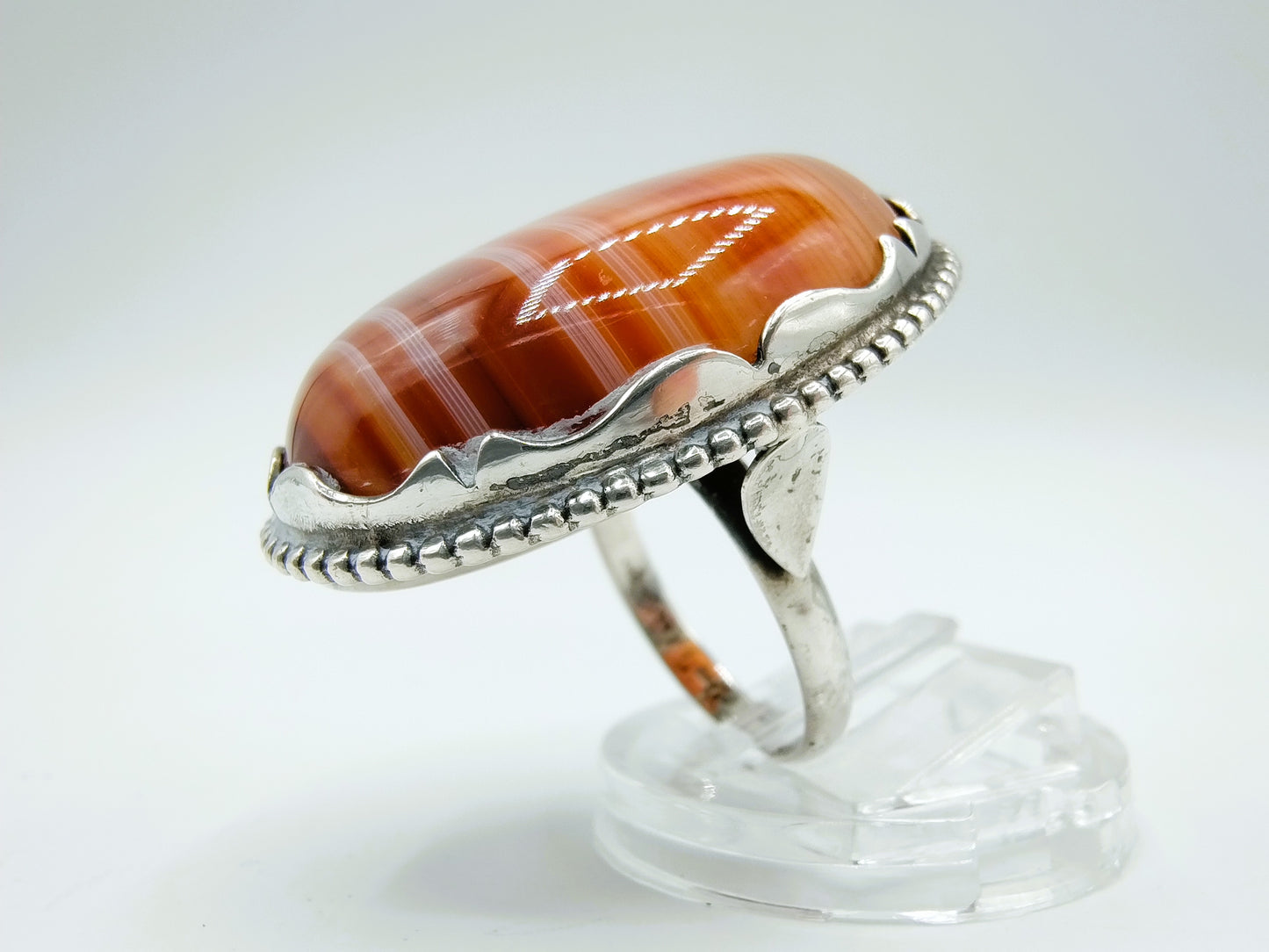 Zilveren ring met agaat, 835, 17,5 mm