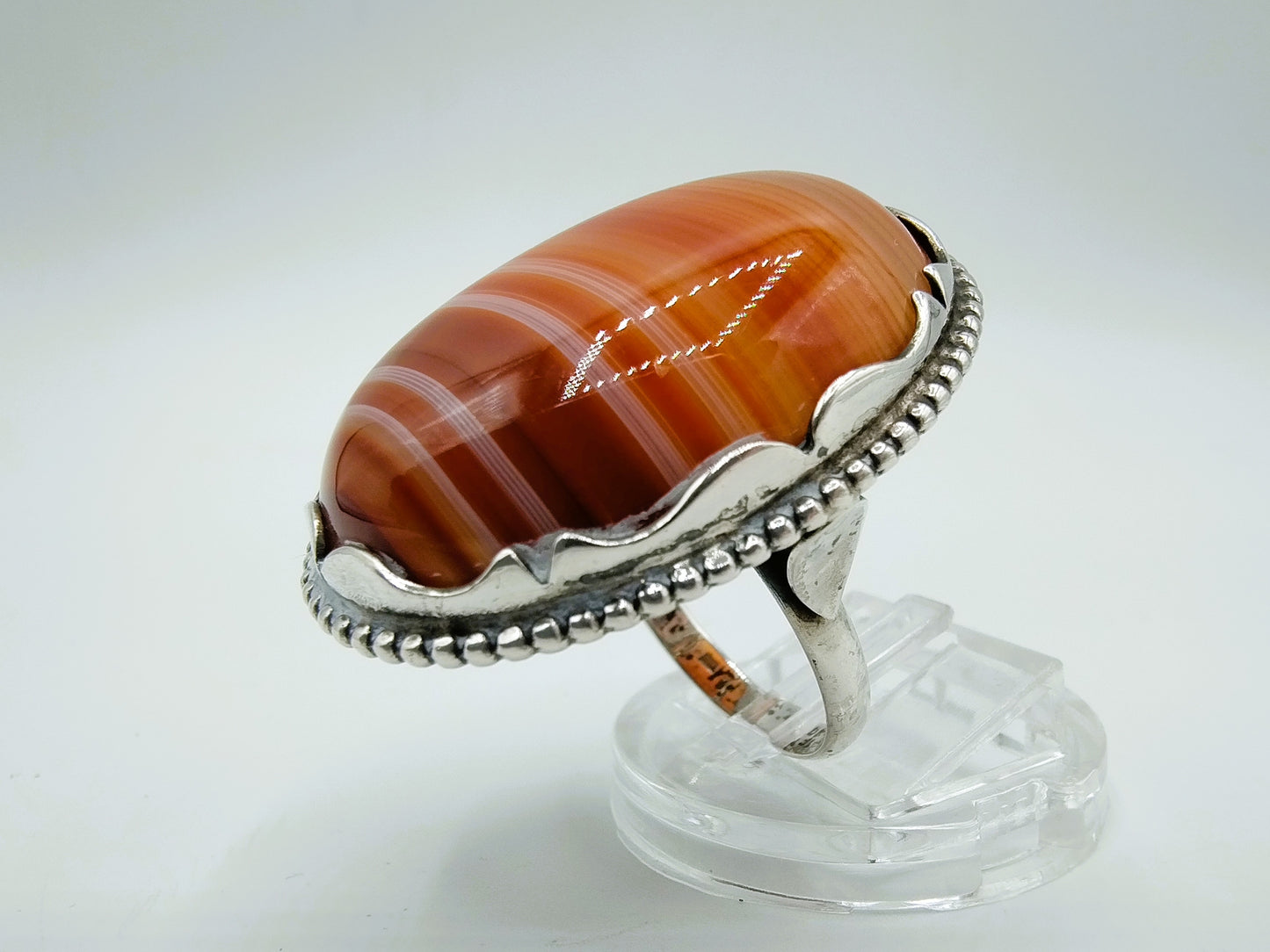 Zilveren ring met agaat, 835, 17,5 mm
