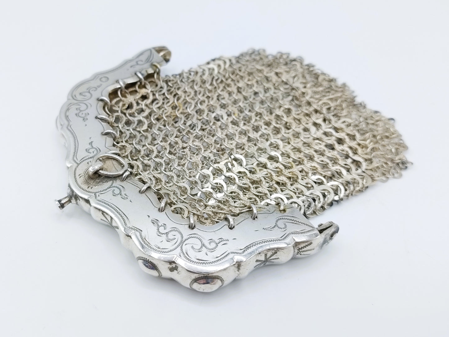 Silver purse clasp with chain mail, H. Copier, Schoonhoven, 1914
