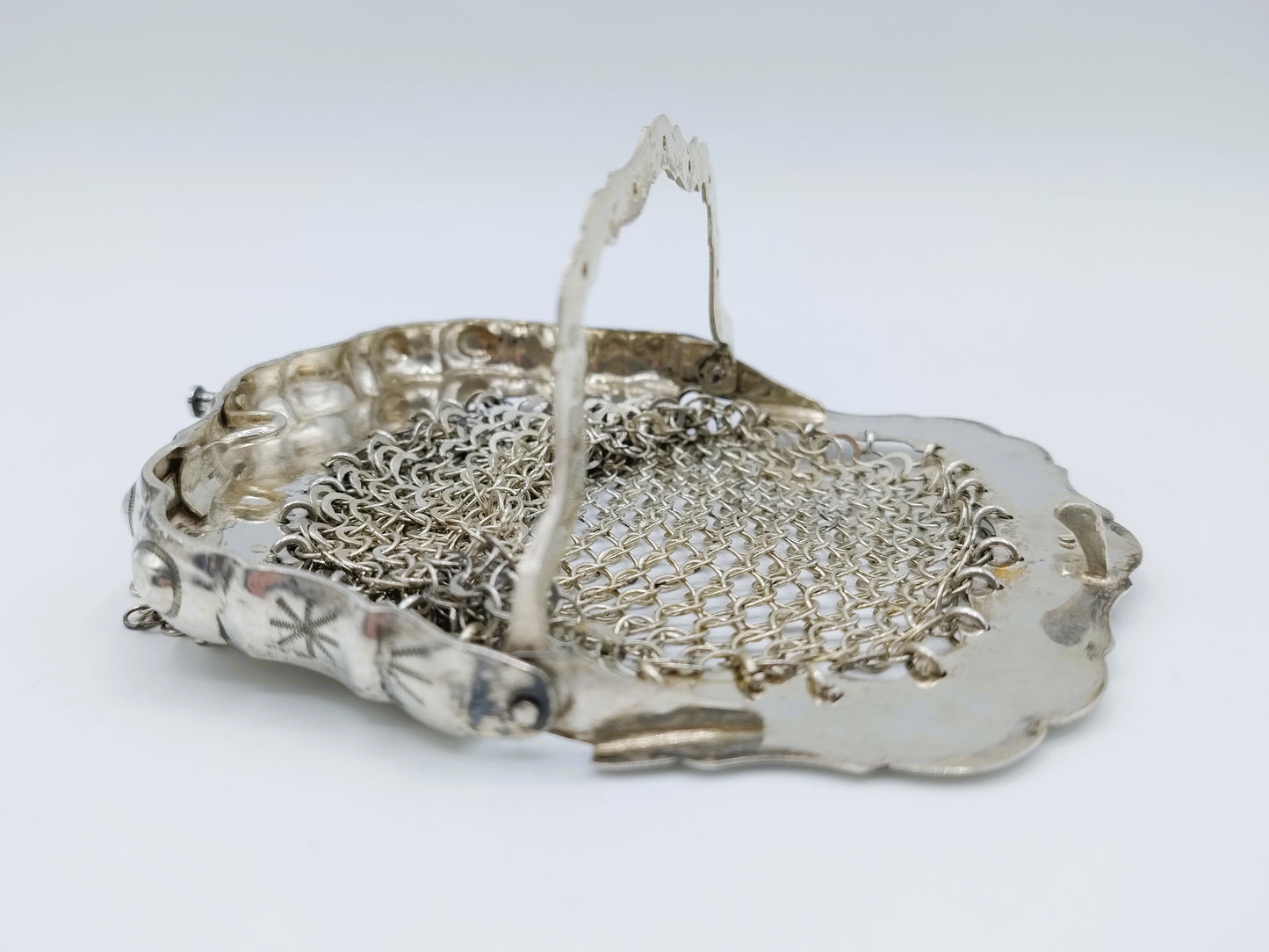Silver purse clasp with chain mail, H. Copier, Schoonhoven, 1914