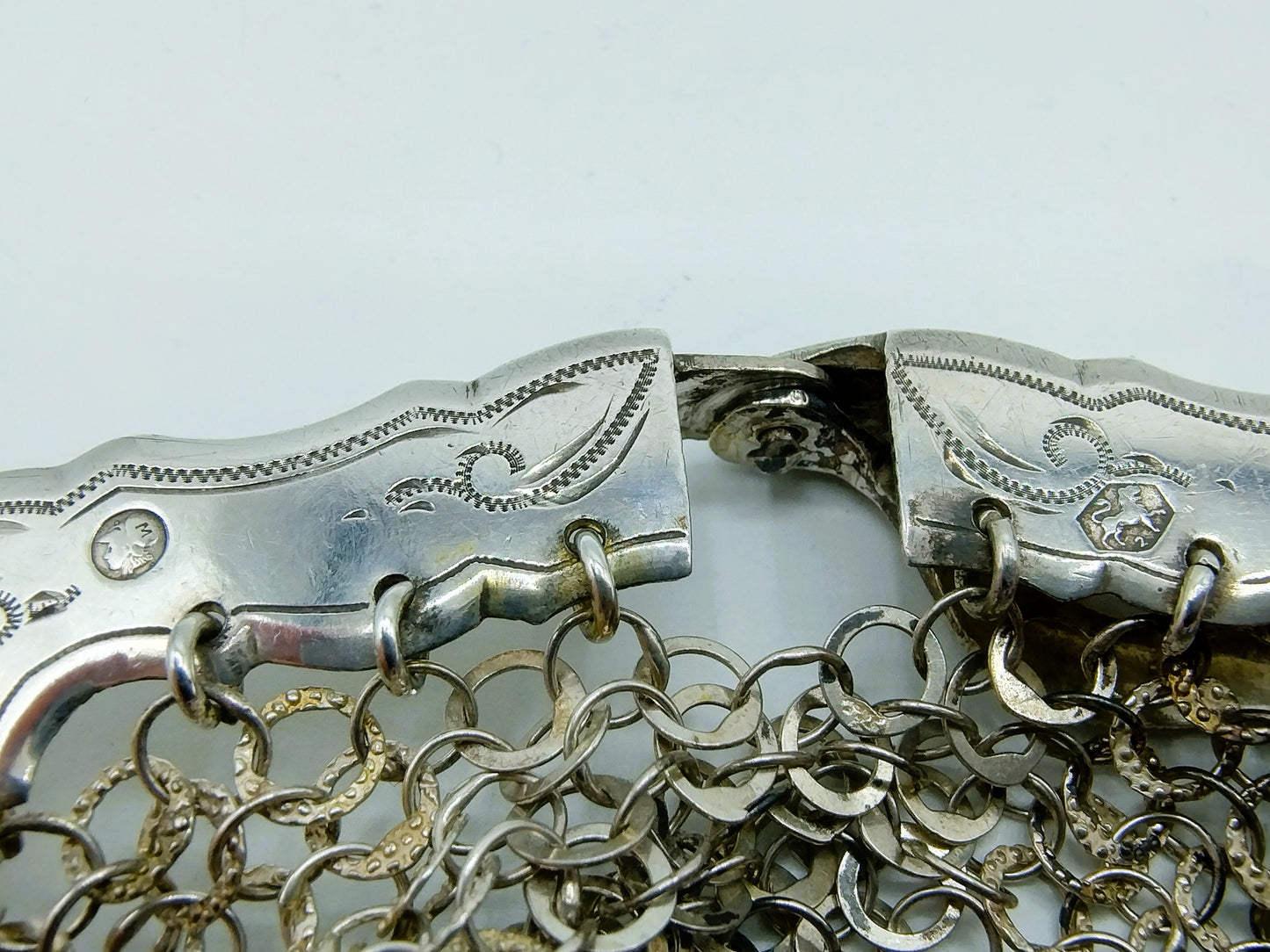 Silver purse clasp with chain mail, H. Copier, Schoonhoven, 1914