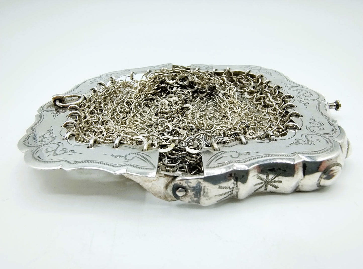 Silver purse clasp with chain mail, H. Copier, Schoonhoven, 1914