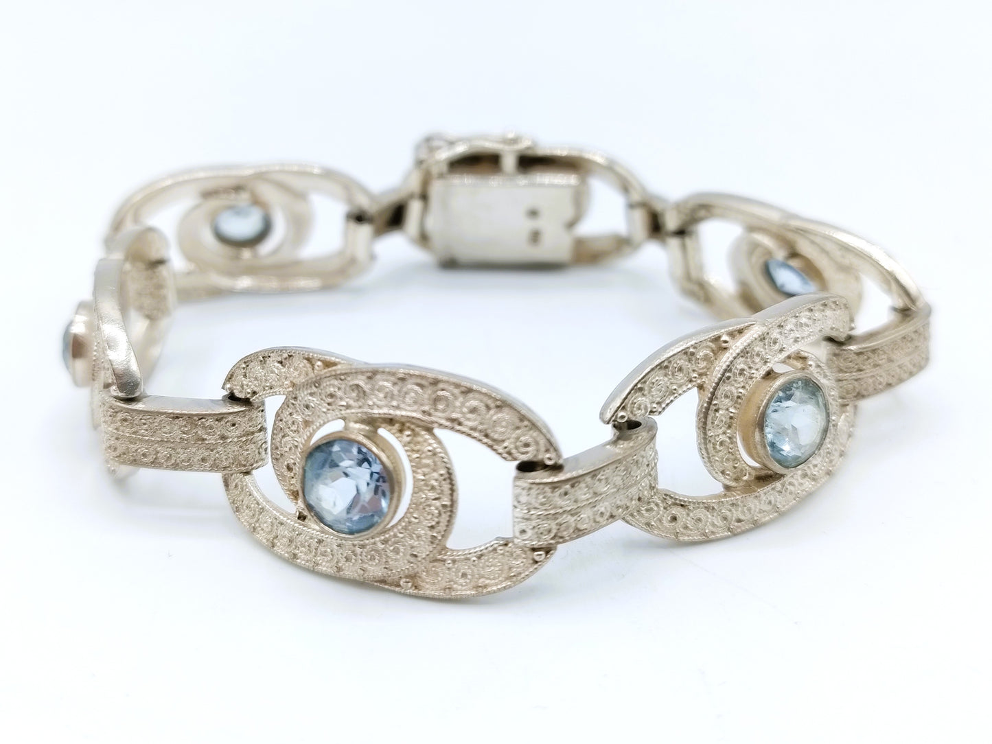 Zilveren armband met blauwe stenen, 18,5 cm
