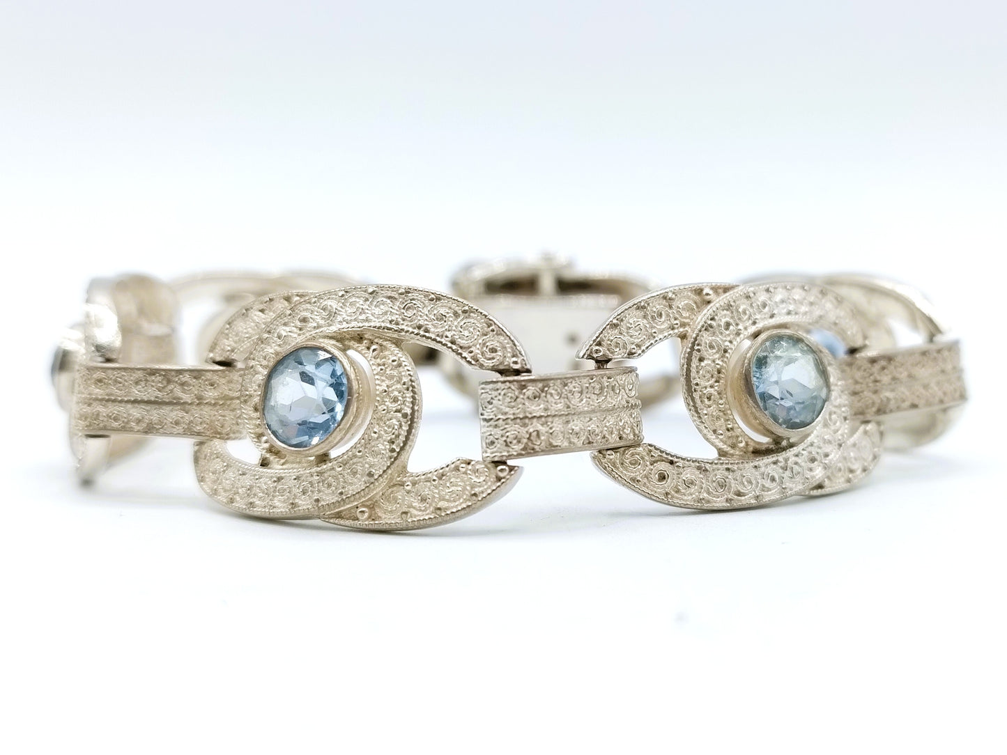Zilveren armband met blauwe stenen, 18,5 cm