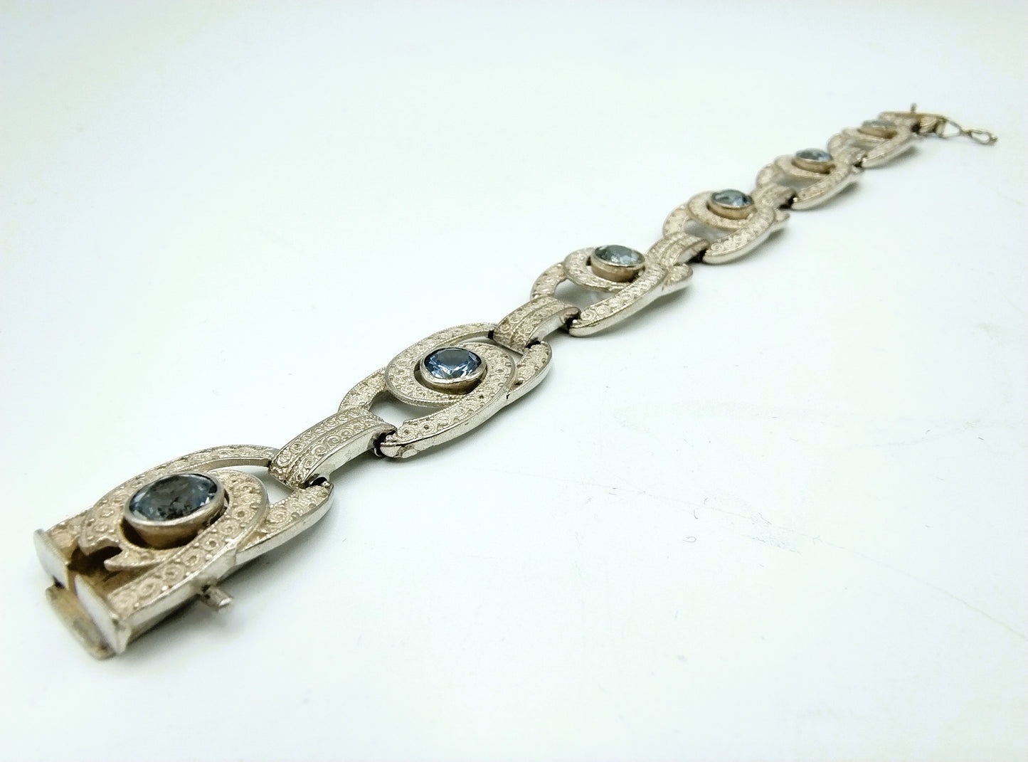 Zilveren armband met blauwe stenen, 18,5 cm