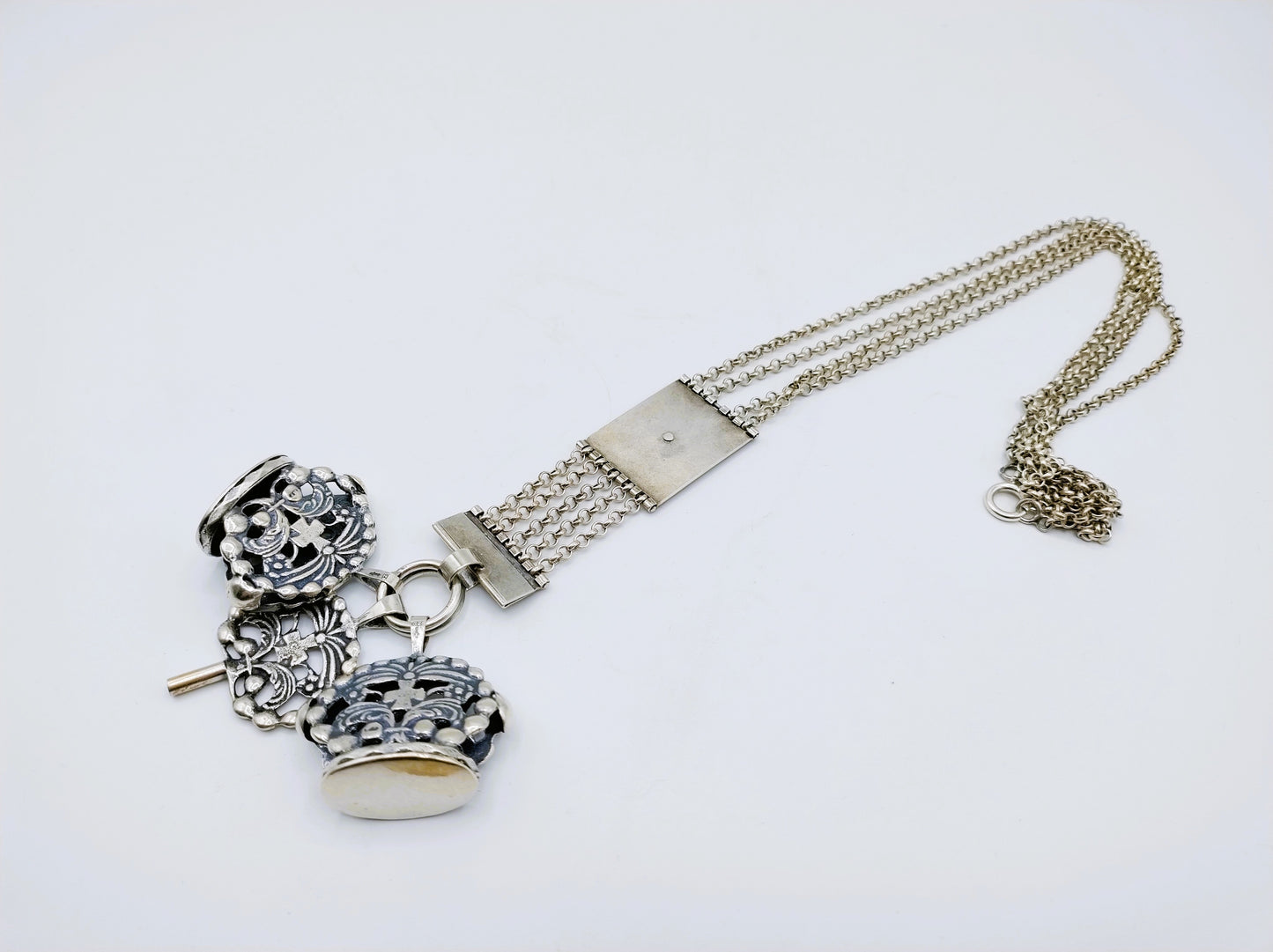 Silbernes Herren-Chatelaine, Fa. Niekerk, Schoonhoven, 41 cm.