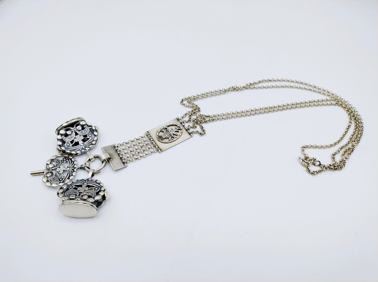 Silbernes Herren-Chatelaine, Fa. Niekerk, Schoonhoven, 41 cm.