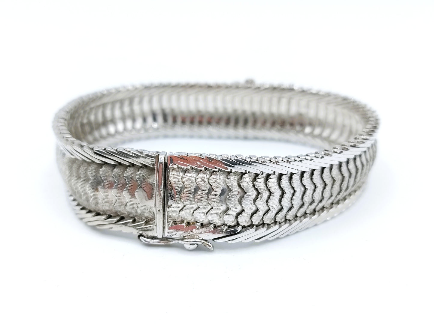 Vintage zilveren armband met rozet en steentjes, 19 cm.