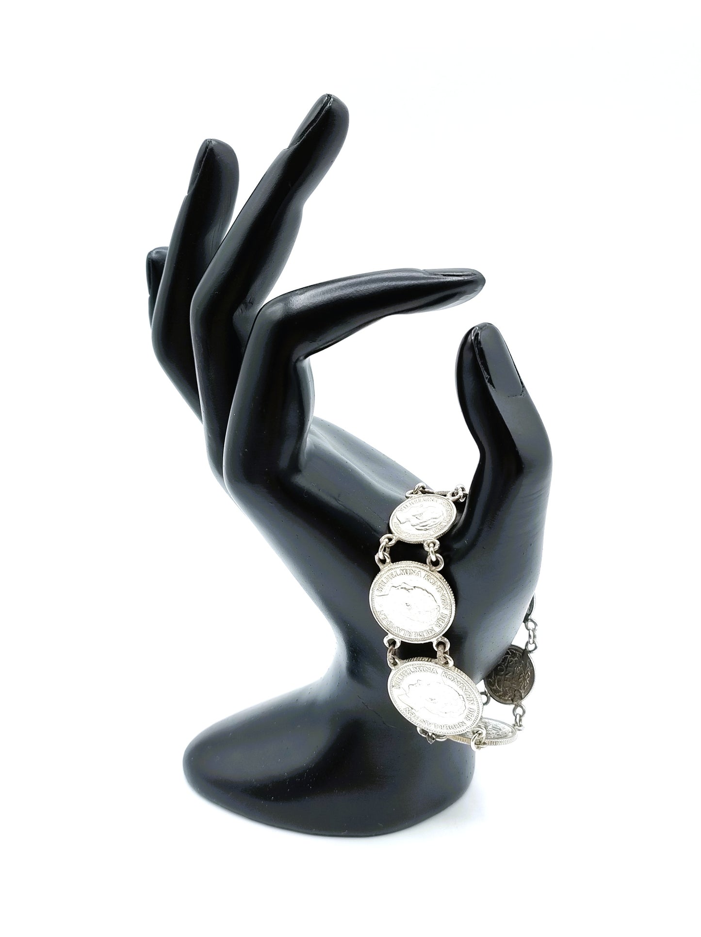 Zilveren armband gemaakt van Wilhelmina munten, 18 cm