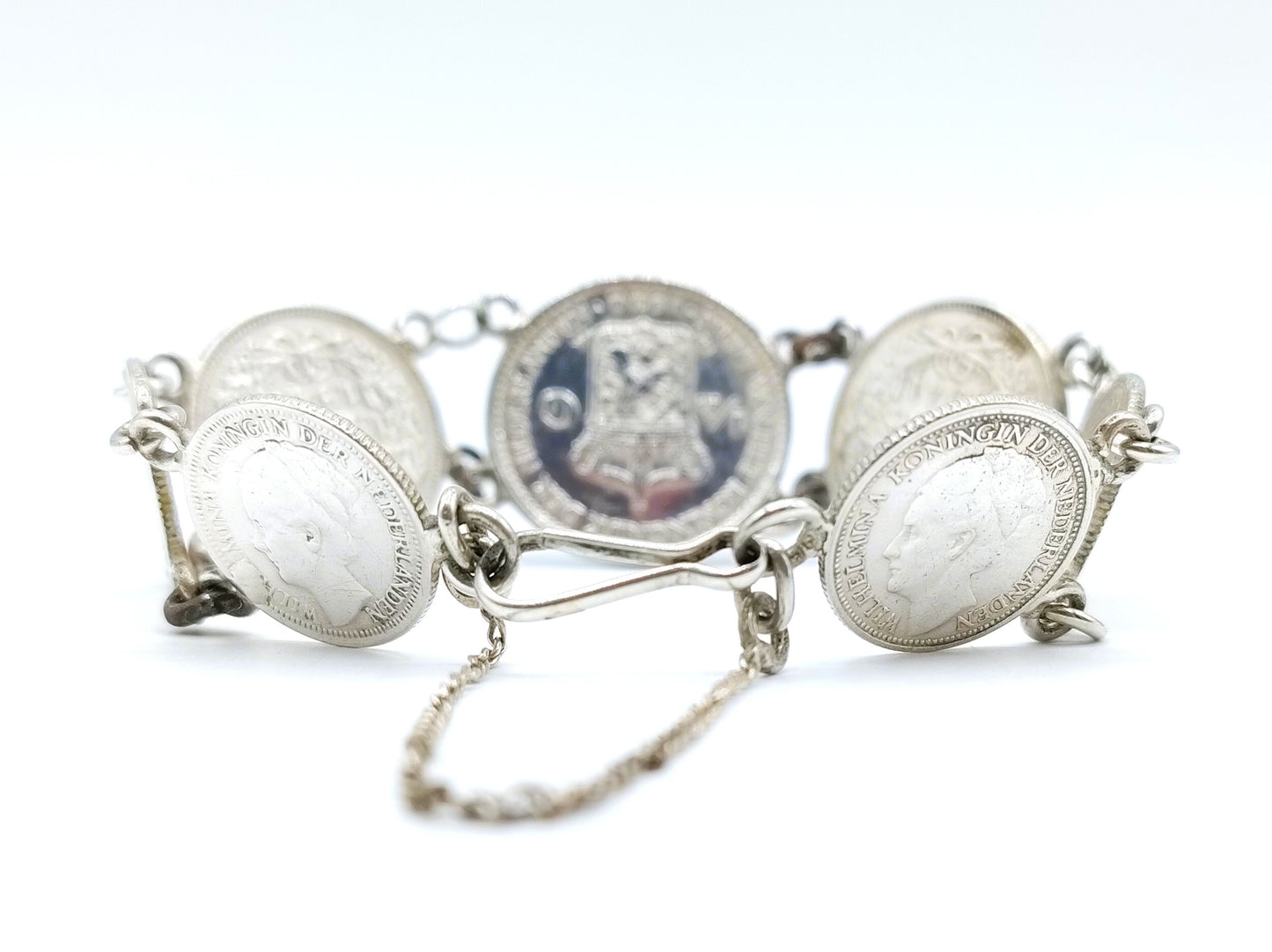Zilveren armband gemaakt van Wilhelmina munten, 18 cm