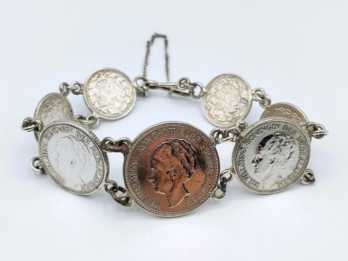 Zilveren armband gemaakt van Wilhelmina munten, 18 cm