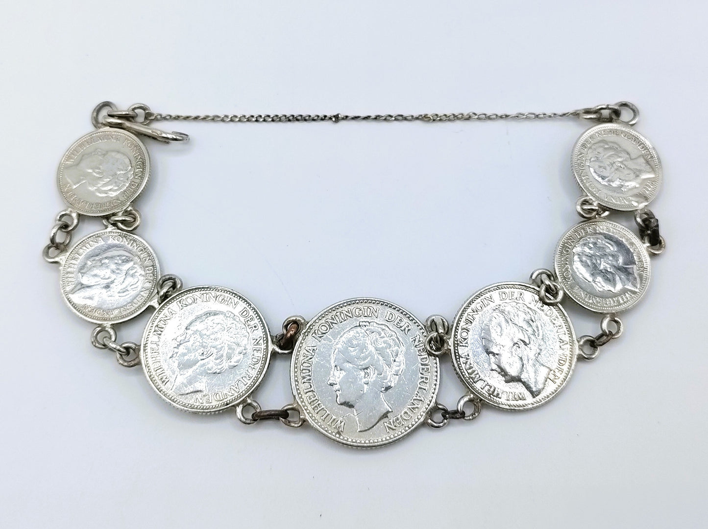 Zilveren armband gemaakt van Wilhelmina munten, 18 cm