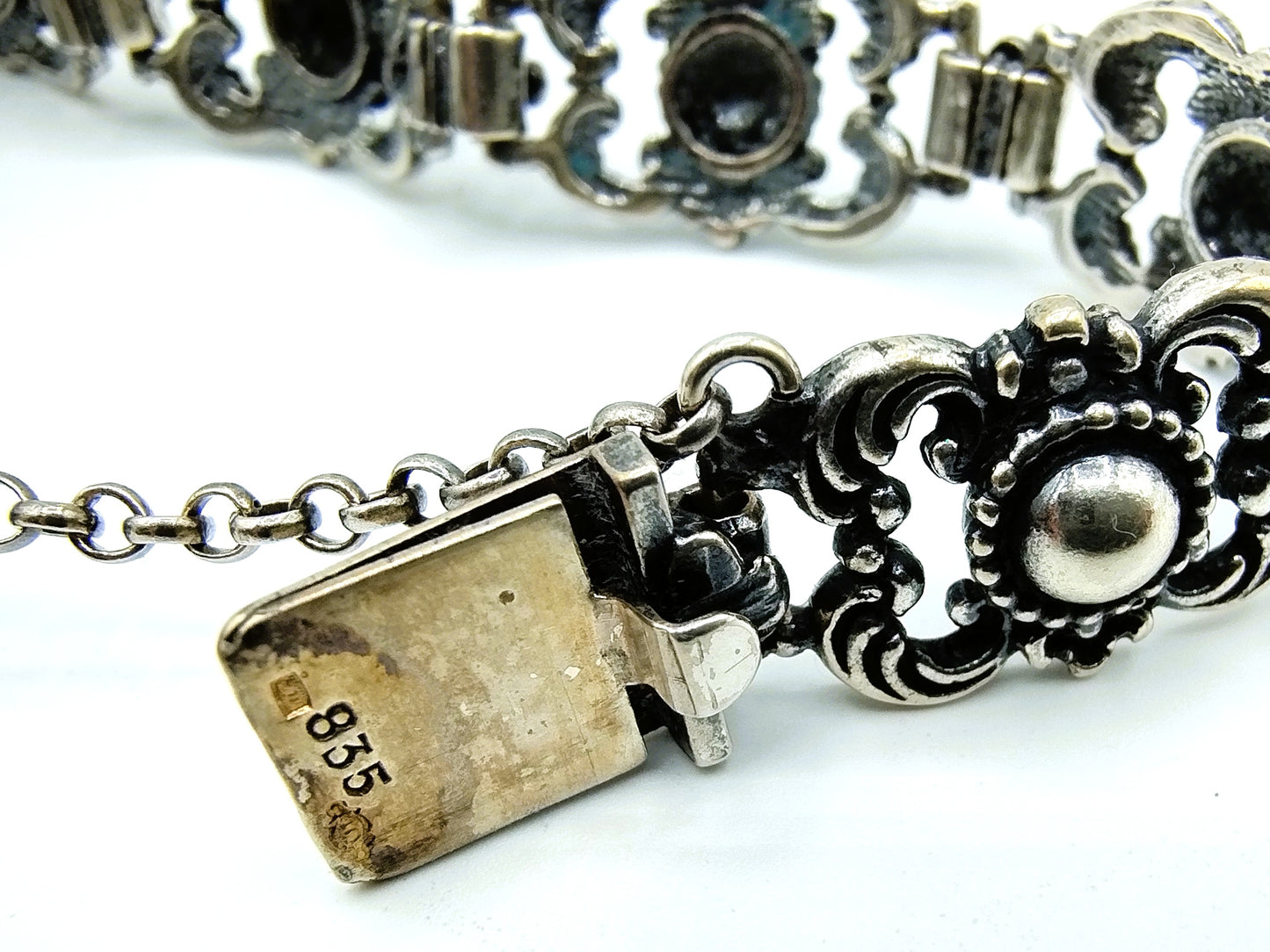 Vintage zilveren schakelarmband met bloemen, 17 cm