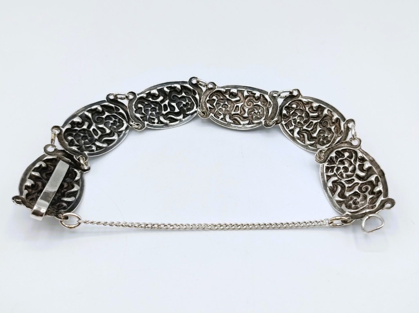 Silbernes Gliederarmband mit Lockenmotiven, J. Schijfsma, Sneek, 19 cm