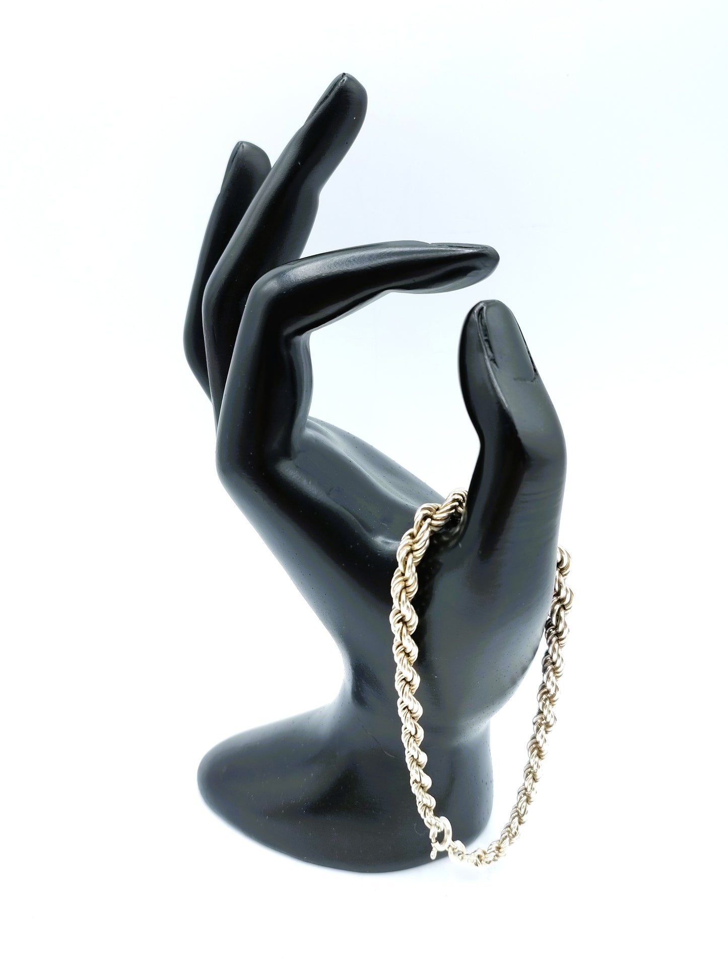 Gevlochten zilveren koord armband, 20 cm