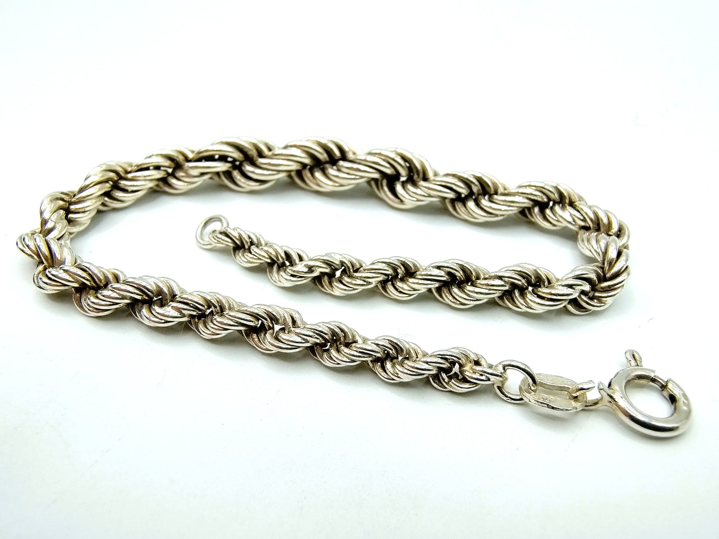 Gevlochten zilveren koord armband, 20 cm